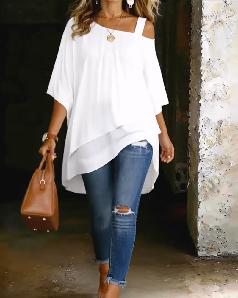 Blusa asimétrica de hombro al descubierto, de color liso y casual