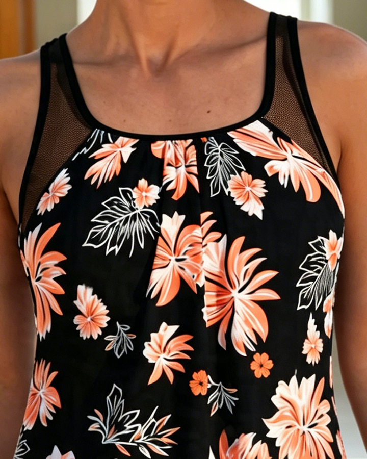 Tankini con cobertura del vientre estampado