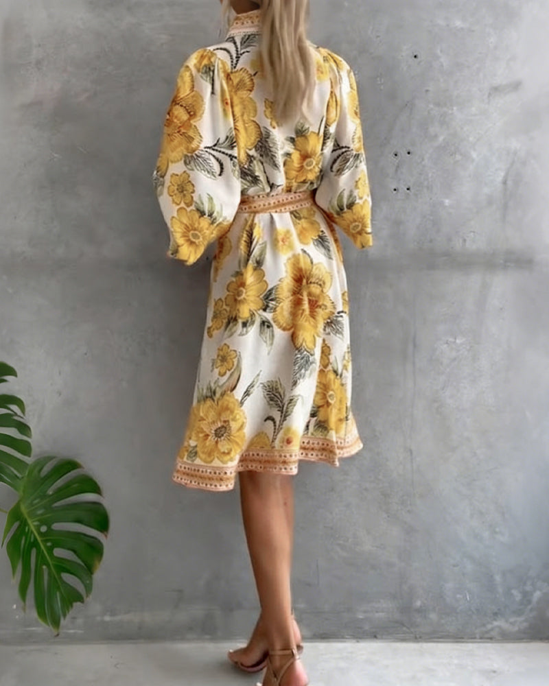Luciana | Vestido de manga farol con cuello cranté