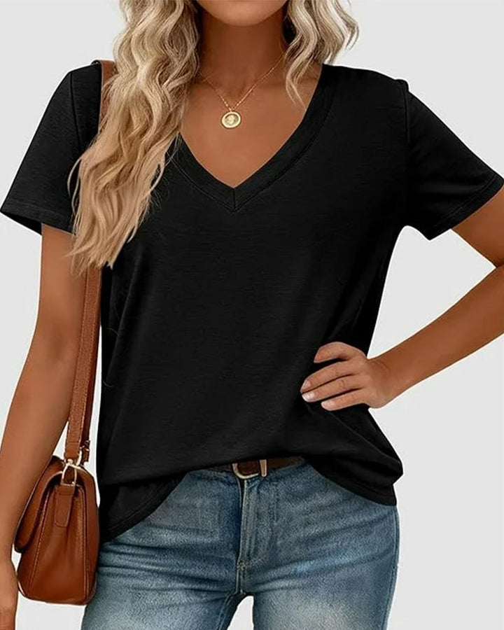 Camiseta de punto con cuello en V lisa