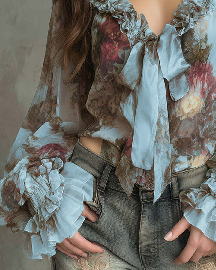 Blusa elegante con estampado de loto