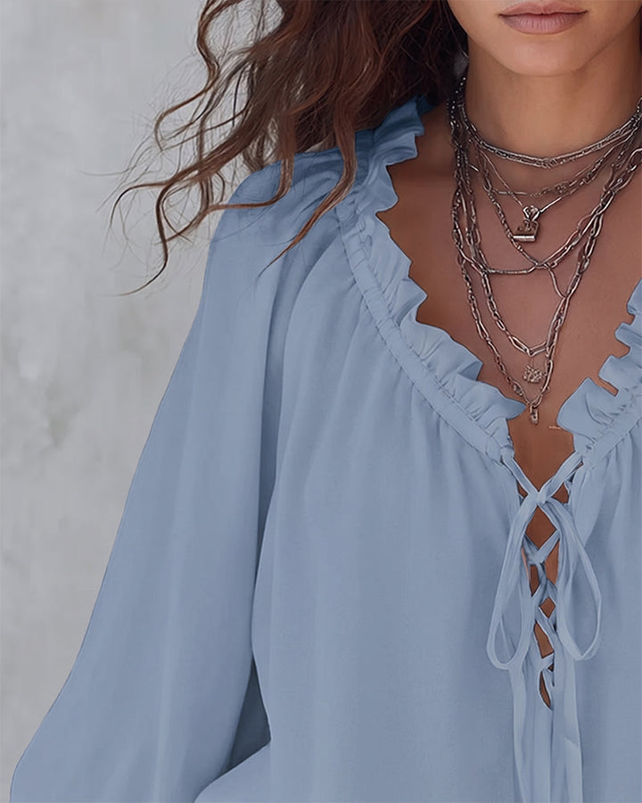 Blusa de cuello en V con lazos