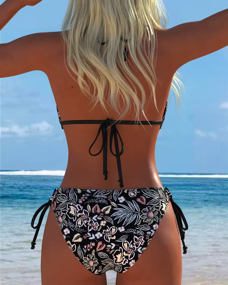 Bikini floral halter para atar, de dos piezas