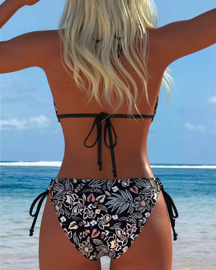 Bikini floral halter para atar, de dos piezas