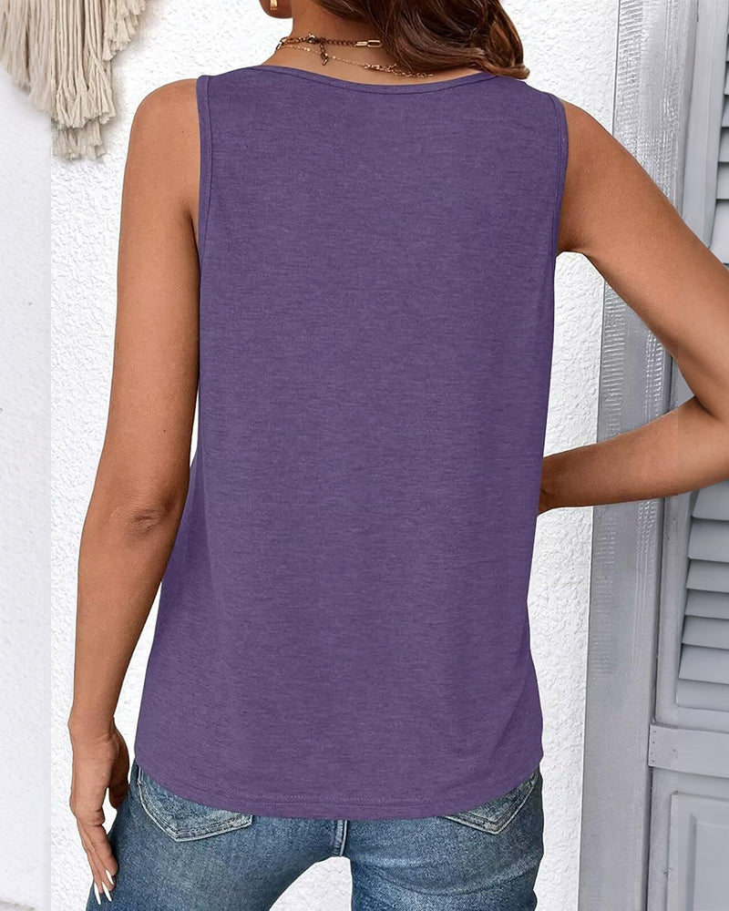 Top de color sólido con escote en V sin mangas holgado