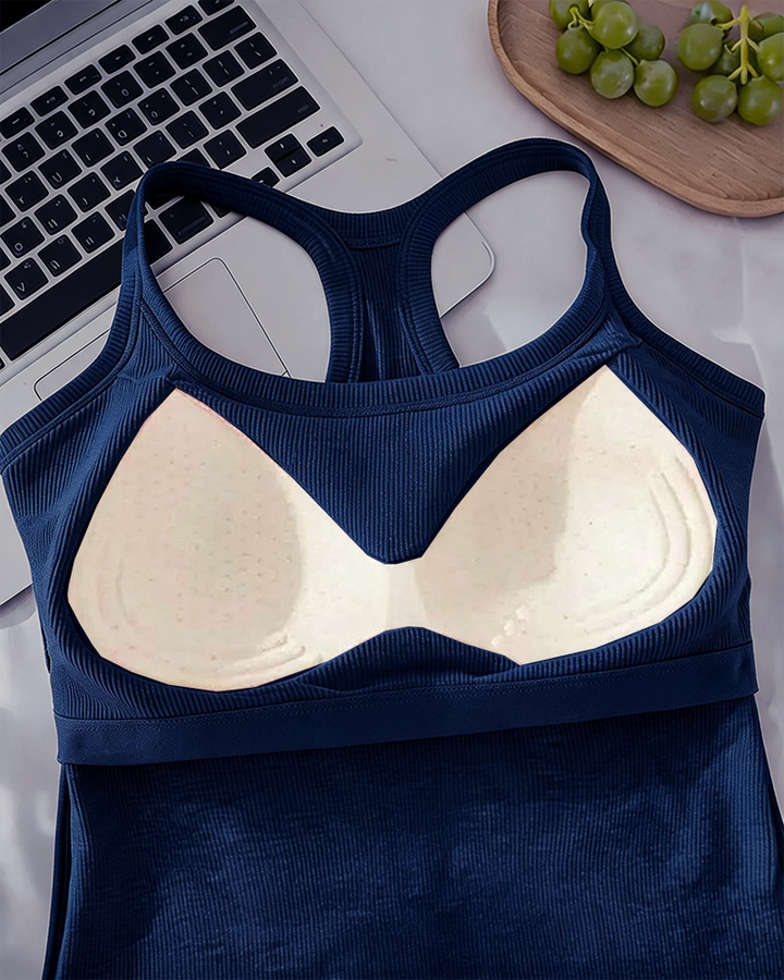 Camiseta sin mangas con sostén integrado de punto canalé liso