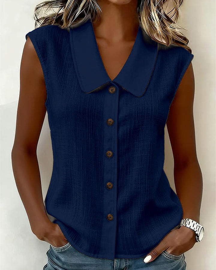 Camisa sin mangas con cuello de lino y algodón