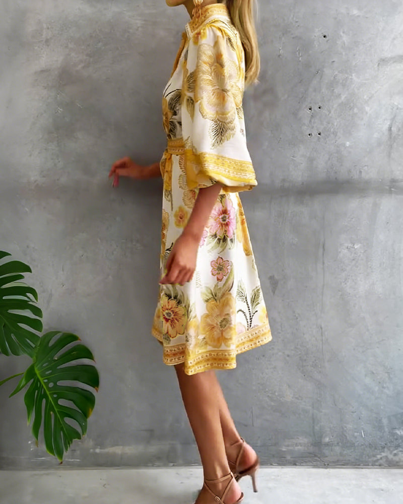Luciana | Vestido de manga farol con cuello cranté