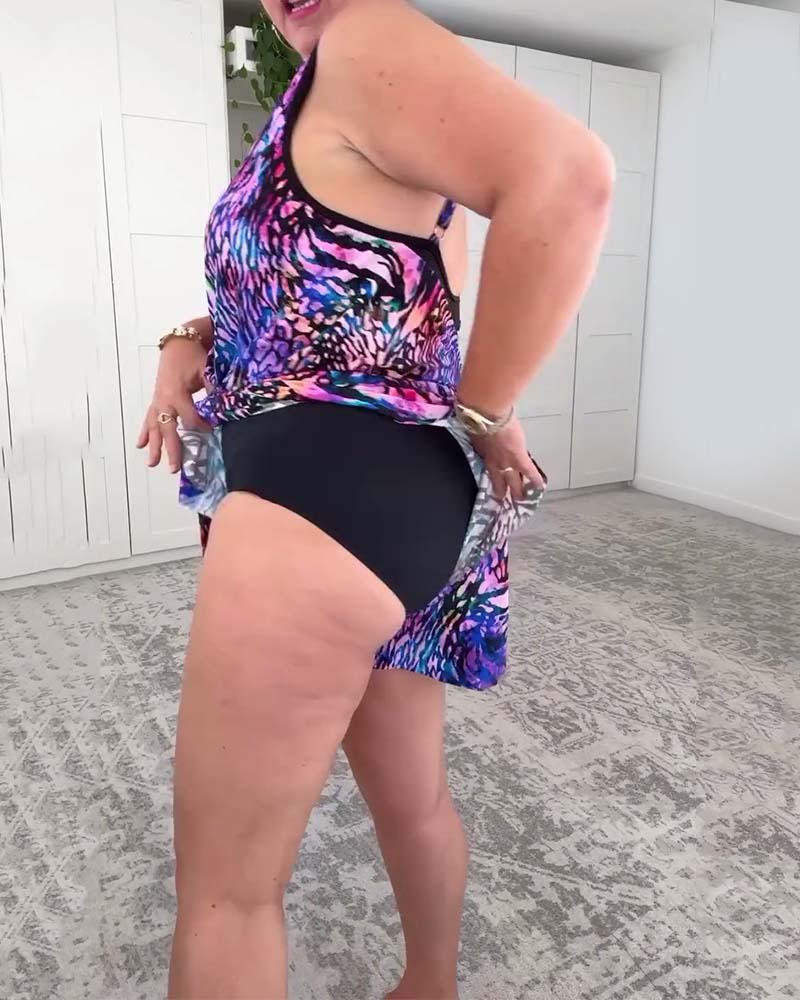 Traje de baño de una pieza con escote en V y estampado colorido