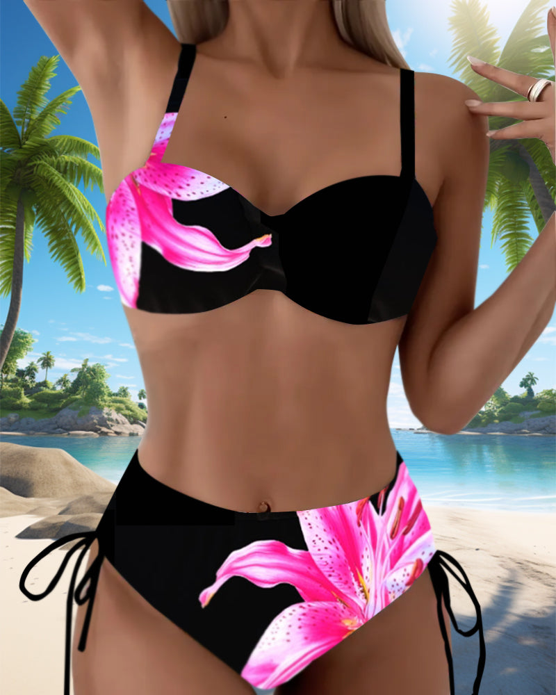 Bikini de triángulo con cordón estampado floral