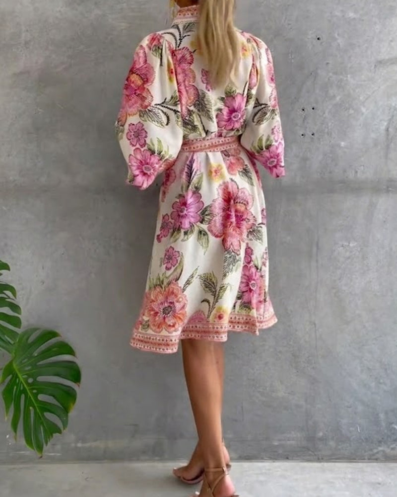 Luciana | Vestido de manga farol con cuello cranté
