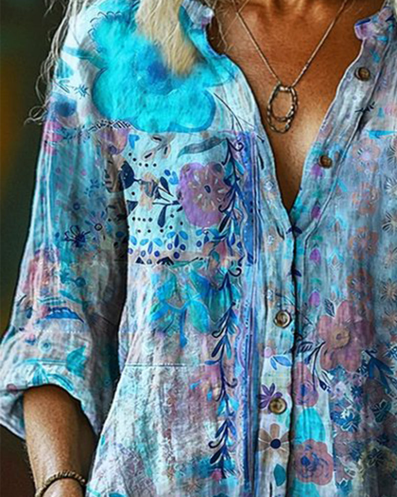 Camisa Artística con Estampado Floral