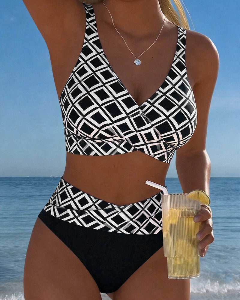 Bikini de dos piezas con top estilo sujetador y motivo diamante