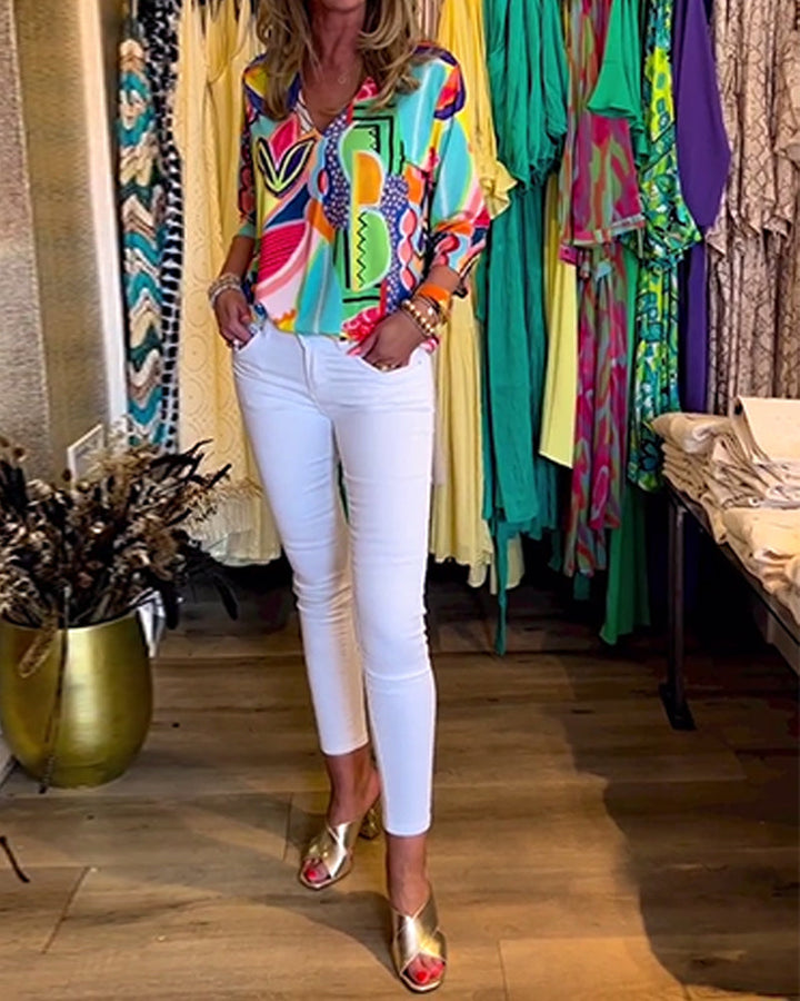 Blusa amplia estampada de manga larga