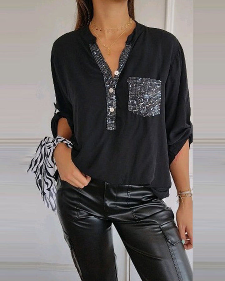 Top casual patchwork con lentejuelas amplio