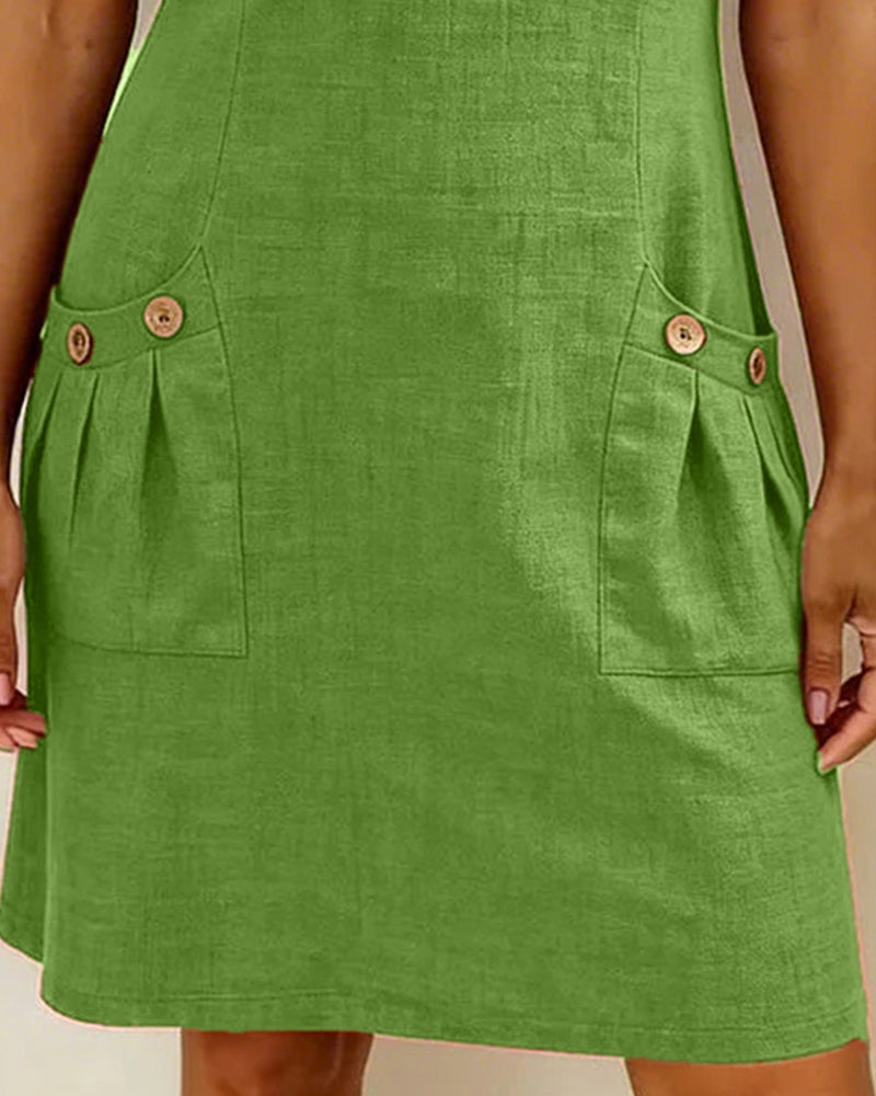 Vestido con cierre de cremallera y bolsillo, de algodón y lino.