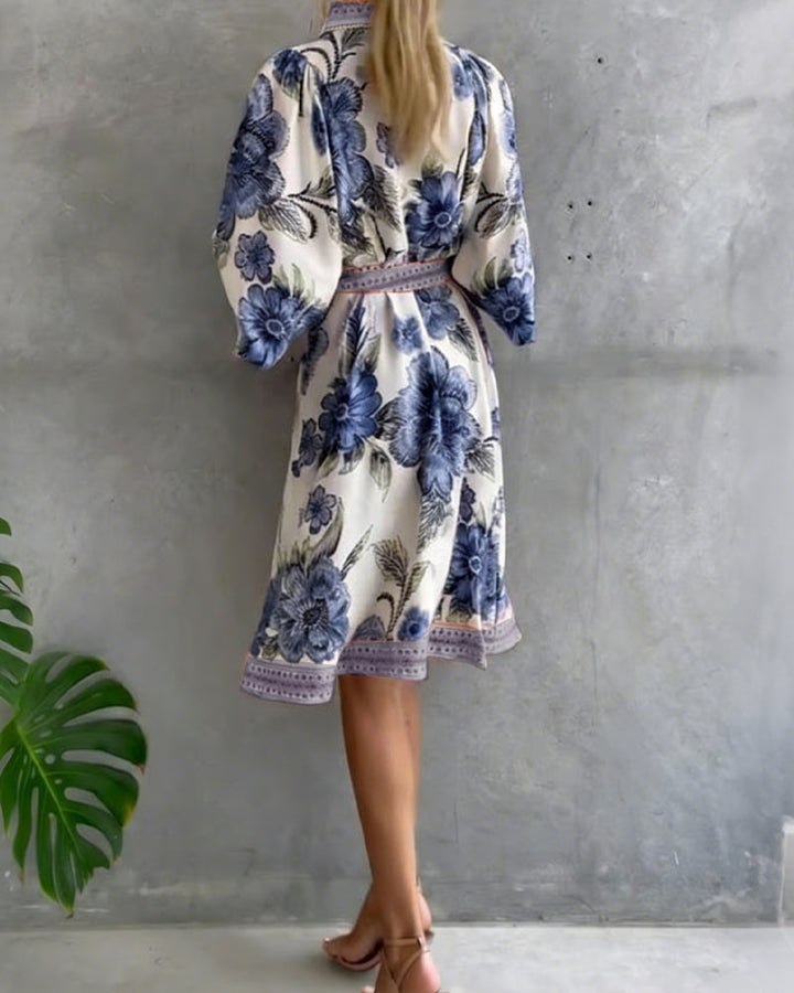 Luciana | Vestido de manga farol con cuello cranté
