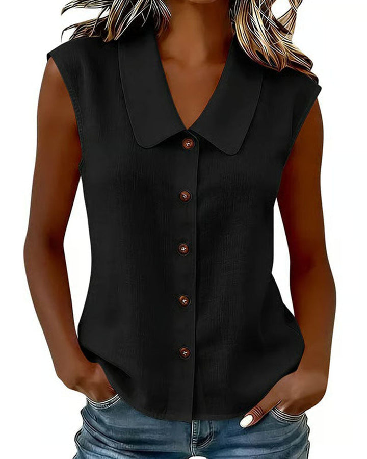 Camisa sin mangas con cuello de lino y algodón