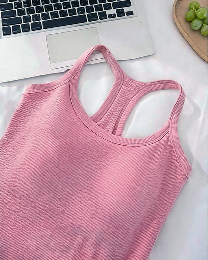 Camiseta sin mangas con sostén integrado de punto canalé liso
