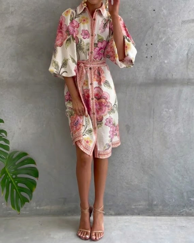Luciana | Vestido de manga farol con cuello cranté