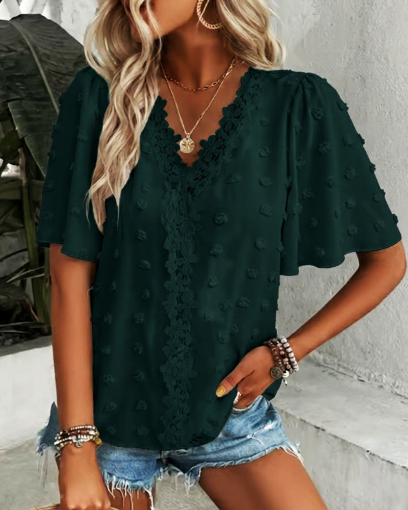 Blusa jacquard con manga volante