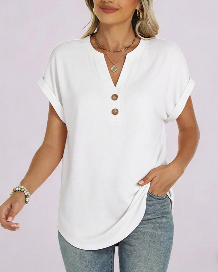 Camiseta lisa con escote en V y mangas cortas
