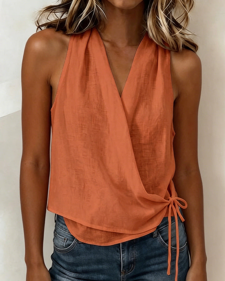 Blusa sin mangas lisa con escote en V