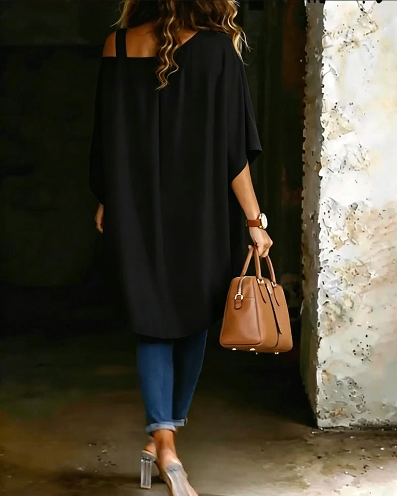 Blusa asimétrica de hombro al descubierto, de color liso y casual