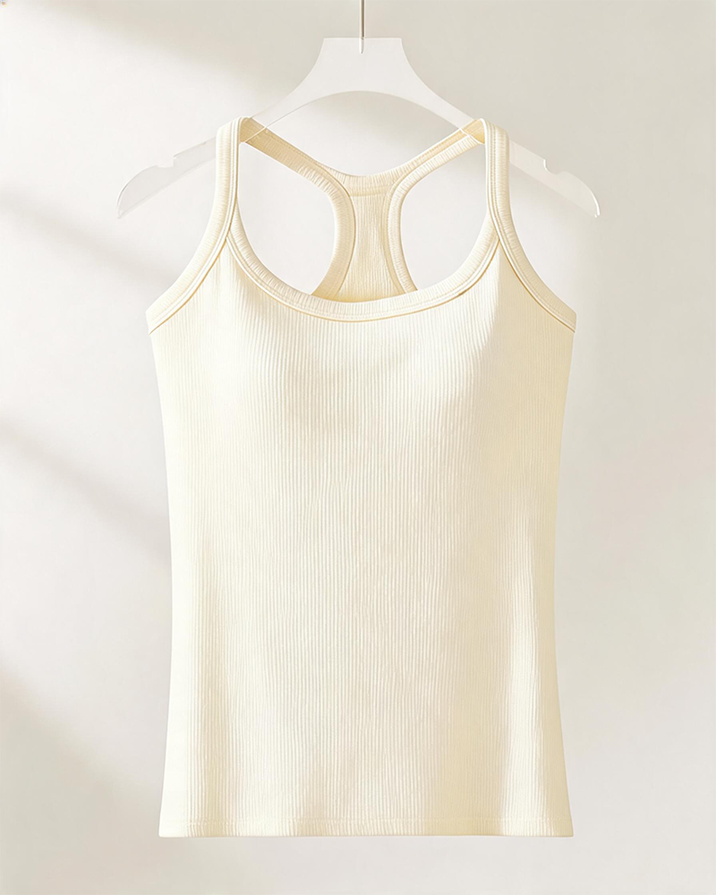 Camiseta sin mangas con sostén integrado de punto canalé liso