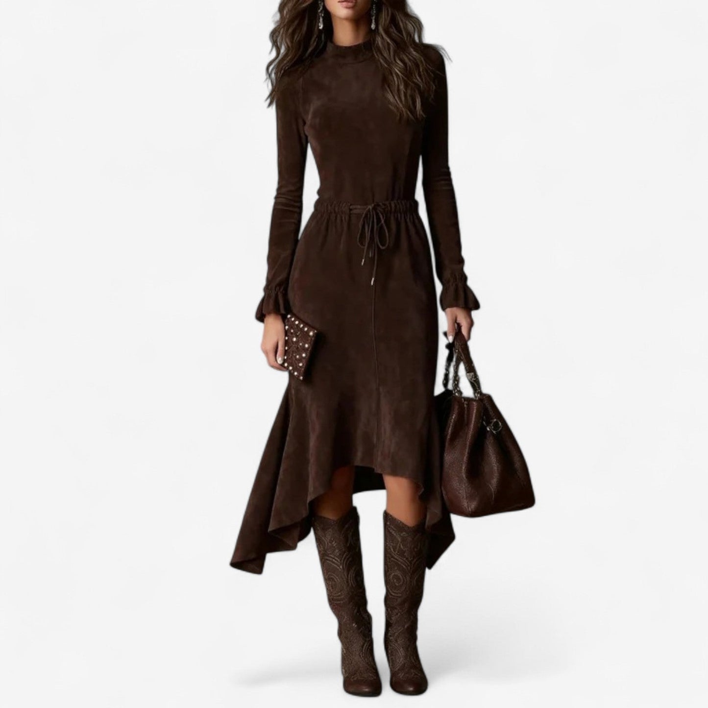 Silvia™ Vestido asimétrico de color chocolate