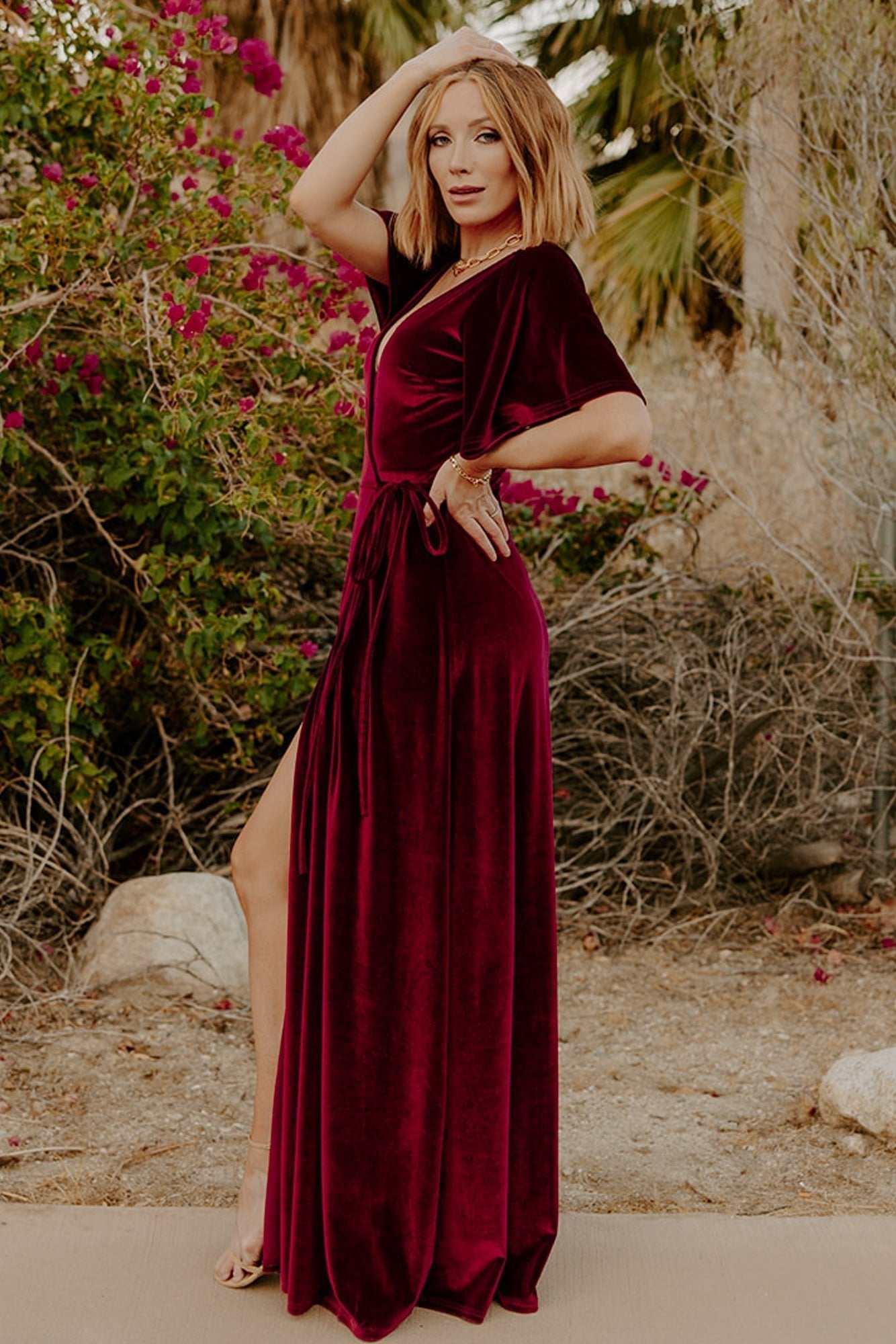 Mulberry | Vestido largo envolvente de terciopelo Meghan