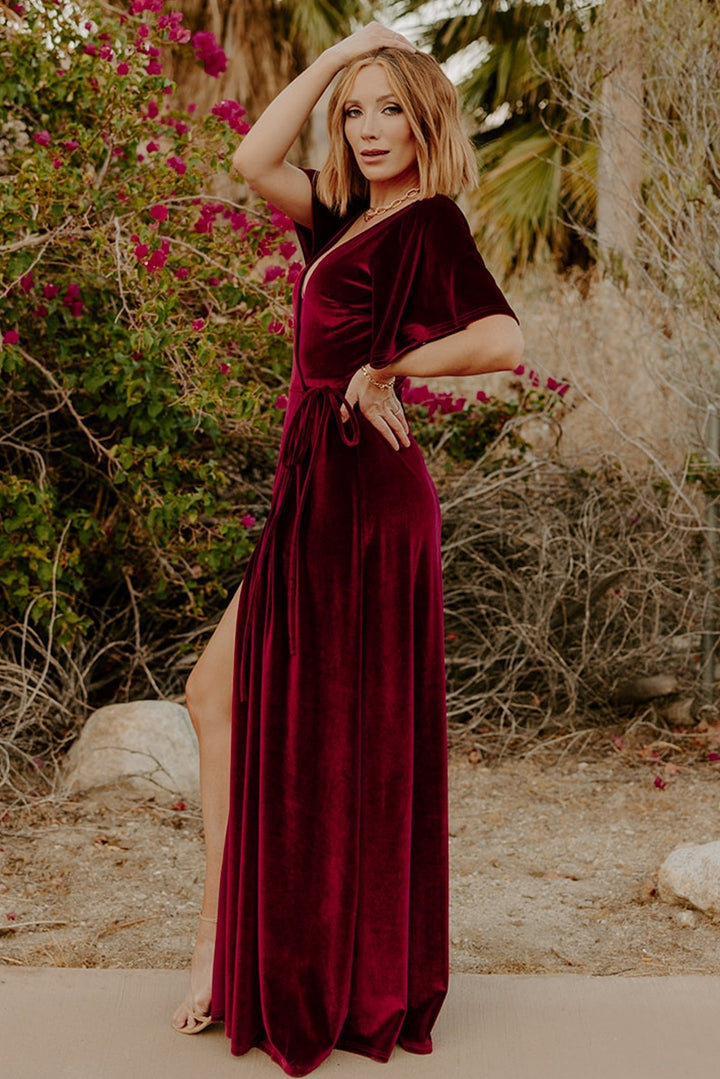 Mulberry | Vestido largo envolvente de terciopelo Meghan